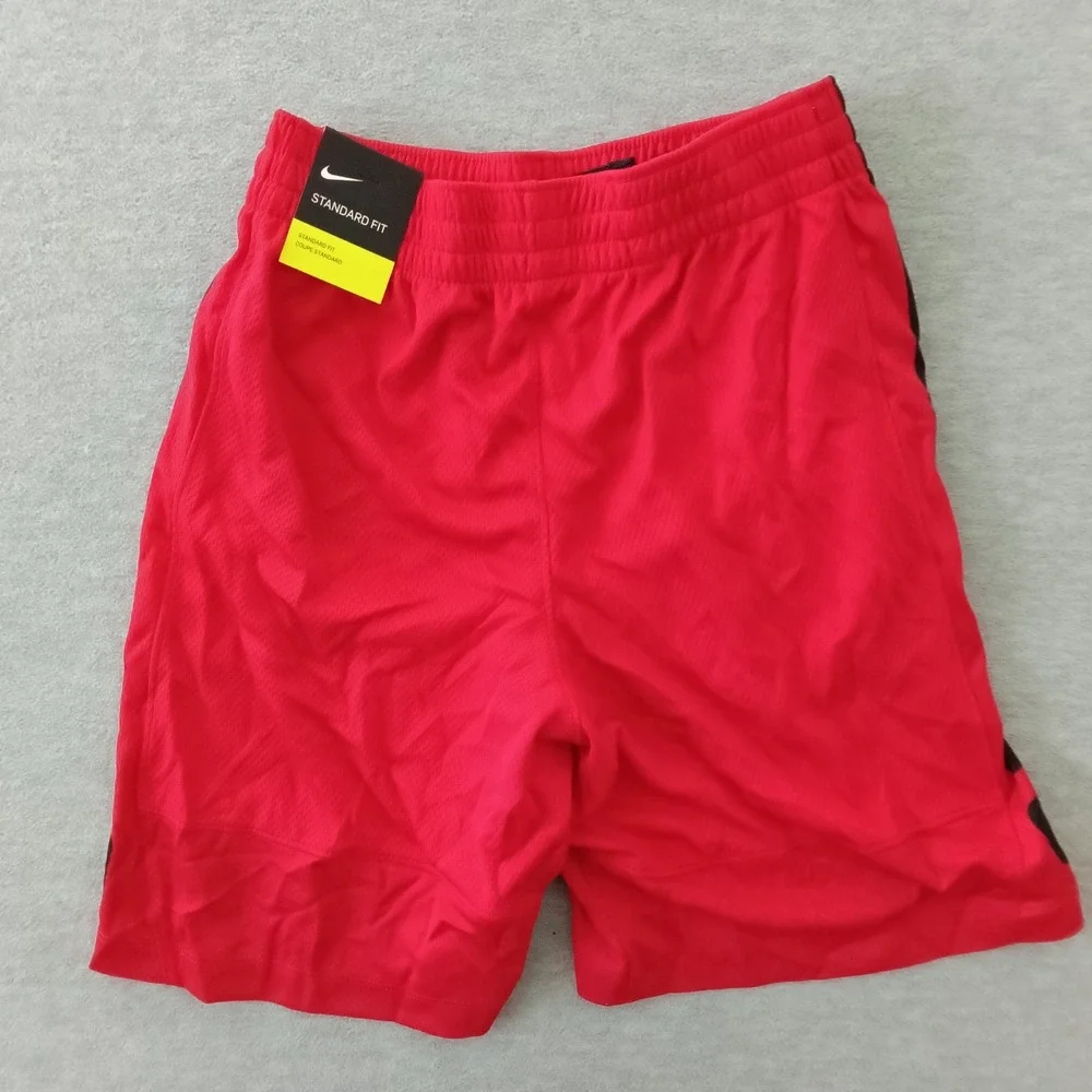 Nike Kids Dri-FIT Basketball Shorts Red Black Graphic Stripe Medium NEW